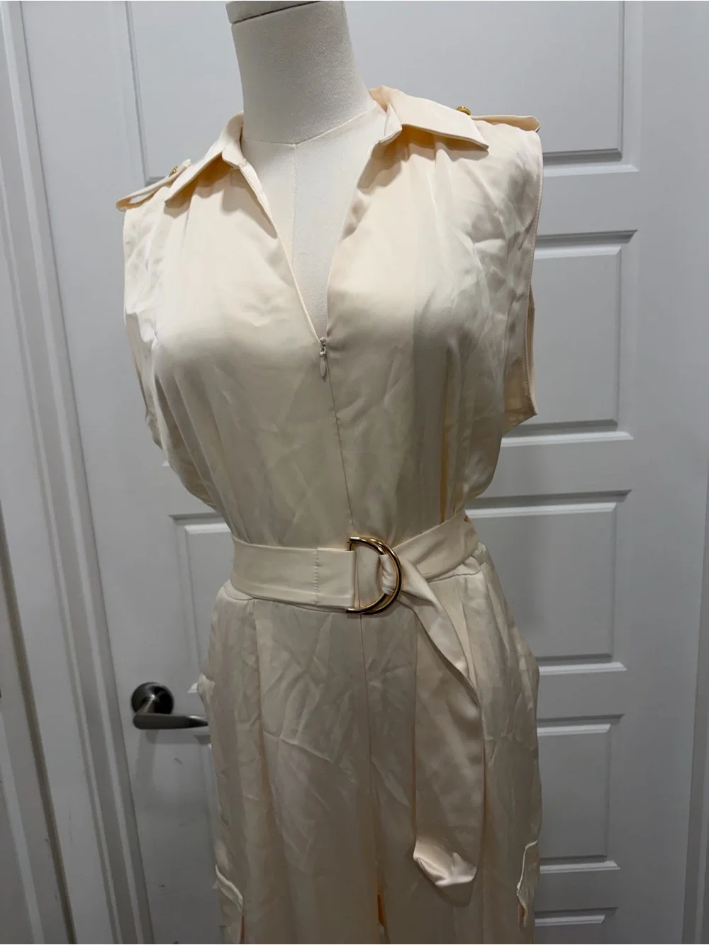 Zara Sleeveless Satin Cream Utility Jumpsuit with Belt NWT - Picture 6 of 9